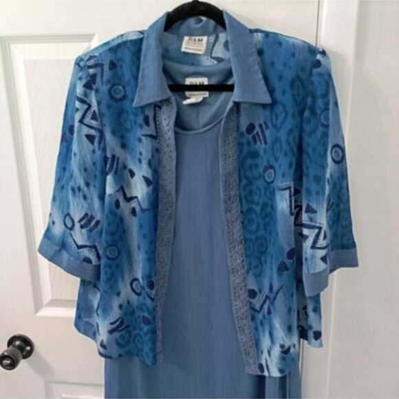 R&M Richards Petite 2-Piece Blue Dress & Jacket Set Size 16WP Abstract Pattern - Picture 11 of 16
